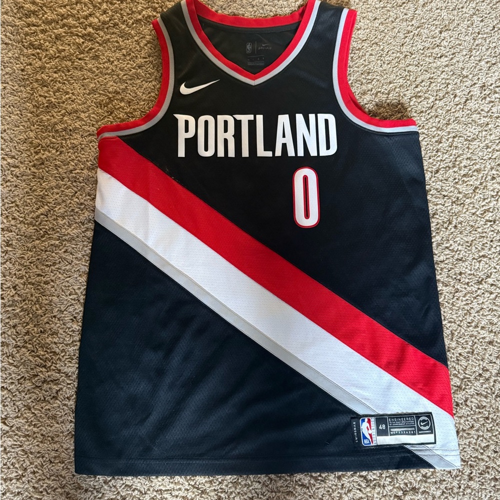 Nike Portland Trail Blazers Damian Lillard Black and Red Basketball Jersey